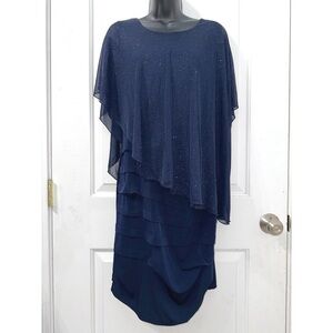 EnFocus Studio navy blue tiered dresses featuring a sheer, glittery overlay